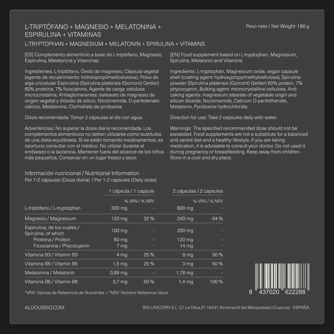 Triptófano con Melatonina, Magnesio, Espirulina y Vitaminas - Image 7